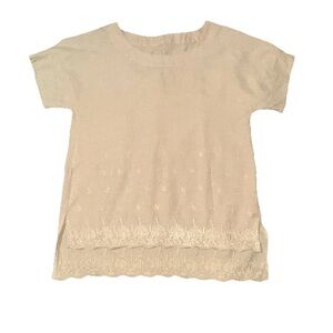 Women’s L 100% Linen Beige Blouse Floral Embroidery Casual Comfort Classic Top